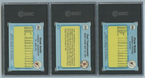 1982 Fleer 3 Card Lot All SGC Graded Inc #582 Smith, #633 Yaz 3000th, #584 Welsh - Picture 2 of 2