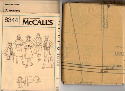 1970s McCall's Sewing Pattern Women's JACKET DRESS TOP SKIRT 6344 14-16-18 UNCUT - Picture 3 of 3