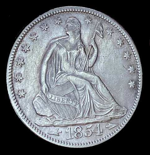 Raw 1854-P Seated Liberty Half Dollar - AU++ Details - Lt Toning - Nice..#515