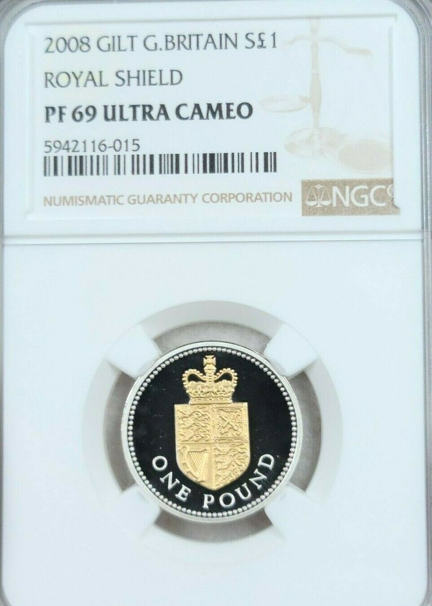 2008 GREAT BRITAIN SILVER 1 POUND ROYAL SHIELD NGC PF 69 ULTRA