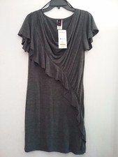 Wrapper Grey Sheath Dress Size XL Stretchable Waterfall Neckline Ruffle Accent