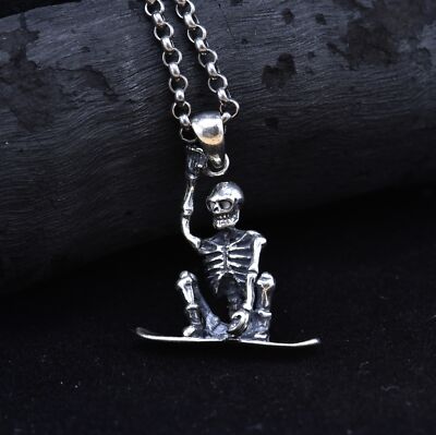 Real 925 Sterling Silver Human Body Skull Pendant Punk Fine