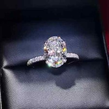 3 Ct Engagement Ring Oval Cut Lab Created Diamond 14k White Gold Over