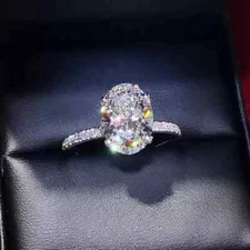 3 Ct Engagement Ring Oval Cut Lab Created Diamond 14k White Gold Over