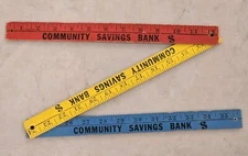 Vtg Wood Tri-Fold 3 Color Advertising Ruler - Community Savings Bank $ (FJ)