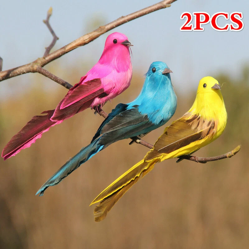 2 PIEZAS Mini Pájaros Falsos Pluma Artificial Espuma Pájaro Prop Jardín Adorno Decoración Foto 3 de 4