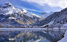 Landscape mountains lake snow switzerland nature water Custom Gaming Mat Desk