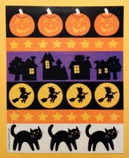 VTG American Greetings Halloween Sticker Sheet, Haunted House, Pumpkins, Blk Cat