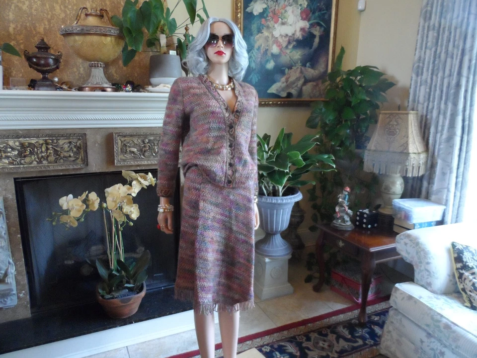 Traje Falda Tejido Lana-Mohair Multicolor Marrón Missoni con Flecos Talla IT 42- US 6 Foto 4 de 4