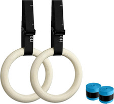 32Mm Wooden Gymnastic Rings with Quick-Adjust Numbered Straps for Enhanced Worko