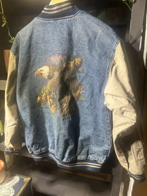 Rare vintage Luna Pier Denim varsity jacket. wildlife On Back. XL