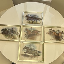 Set of 5 Framed Hennessy Gold Cup Horse Racing Winners Prints from 1970s