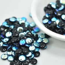 6mm Lentil 50 beads Top-drilled Jet AB Czech Glass