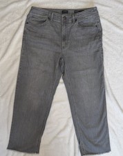 J. Jill High Rise Straight Leg Crop Jeans Grey Wash Denim Sz 10 Raw Hem Stretch