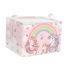  36L Pink Unicorn Rainbow Girls Storage Basket Collapsible Rectangle Clothes 