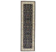 2'5X8'4 ft Dark Navy Indo-Nain Runner Rug Floral Design Oriental Bedroom Carpet