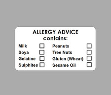 x40 Sweet Allergen Content Ingredients Stickers, Allergy Advice Tick Box Labels