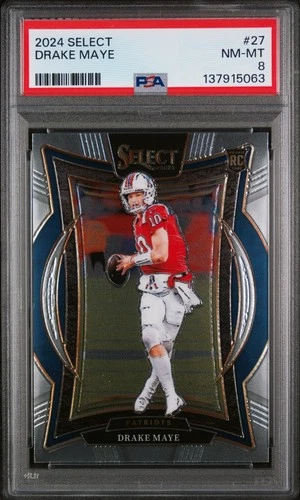 DRAKE MAYE ROOKIE CARD #27 NEW ENGLAND PATRIOTS QB RC 2024 PANINI SELECT PSA 8