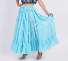 Wevez 25 Yard Gypsy Belly dance Tribal Sky Blue Long maxi Skirt With drawstring