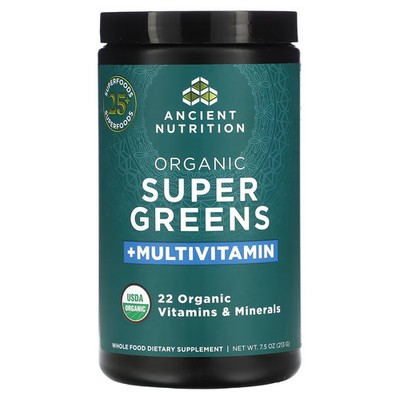 2 X Dr. Axe / Ancient Nutrition, Organic Super Greens + Multivitamin, 7.5 oz (21