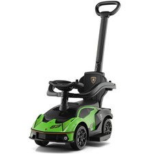 3-in-1 Licensed Lamborghini Ride on Push Car Stroller Sliding Car w/ Sound Green