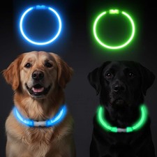 2-Pack Rechargeable LED Dog Collar Light Up Reflective Pet Gear Green Blue