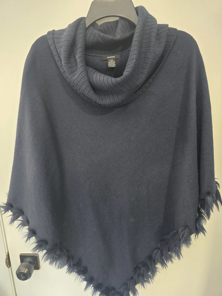 ALFANI женщин темно-синий капот шеи пончо W отделки искусственного меха-L/XL - Изображение 3 из 4