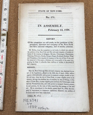 1838 New York Erie Railroad Survey Edwin Johnson Population Census Assembly 171