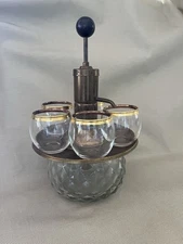 Vintage Park Sherman MCM Brass/glass Liquor Decanter With Tray and 5 Glasses