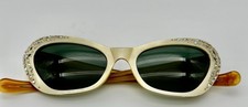 Vintage Cat Eye Ivory Sunglasses Mother of Pearl Jeweled Made in France Bride