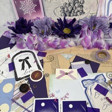 140 Piece Purple Junk Journal Scrapbook Supply Set Mixed Media Ephemera