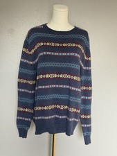 Vintage Le Tigre Fair Isle Geometric Striped Grandpa Sweater Wool Blend Mens L