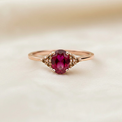 Natural Ruby & Brown Diamond New Stackable Ring, 14k Rose Gold Wedding Band Ring