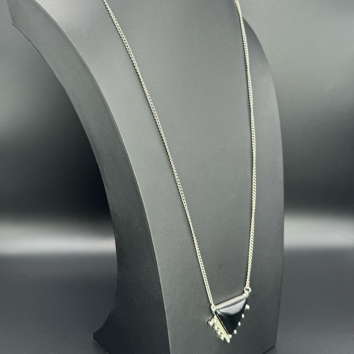 Black Triangular Geometric Pendant Silver Tone Cu… - image 3