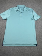 Johnnie O Men  s Medium Performance Polo Shirt Green Teal Striped Logo Sleeve 