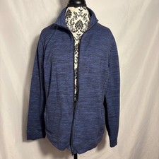 T by Talbots Women's Blue Heathered Full Zip Jacket XL Casual Comfort