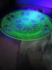Uranium Green Depression Glass Horseshoe Platter Chop Plate 11.5" Indiana Glass