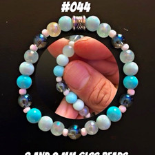 Handmade Blue/White Glass Beaded Bracelet, 8mm/2mm Round Beads, Unisex 044