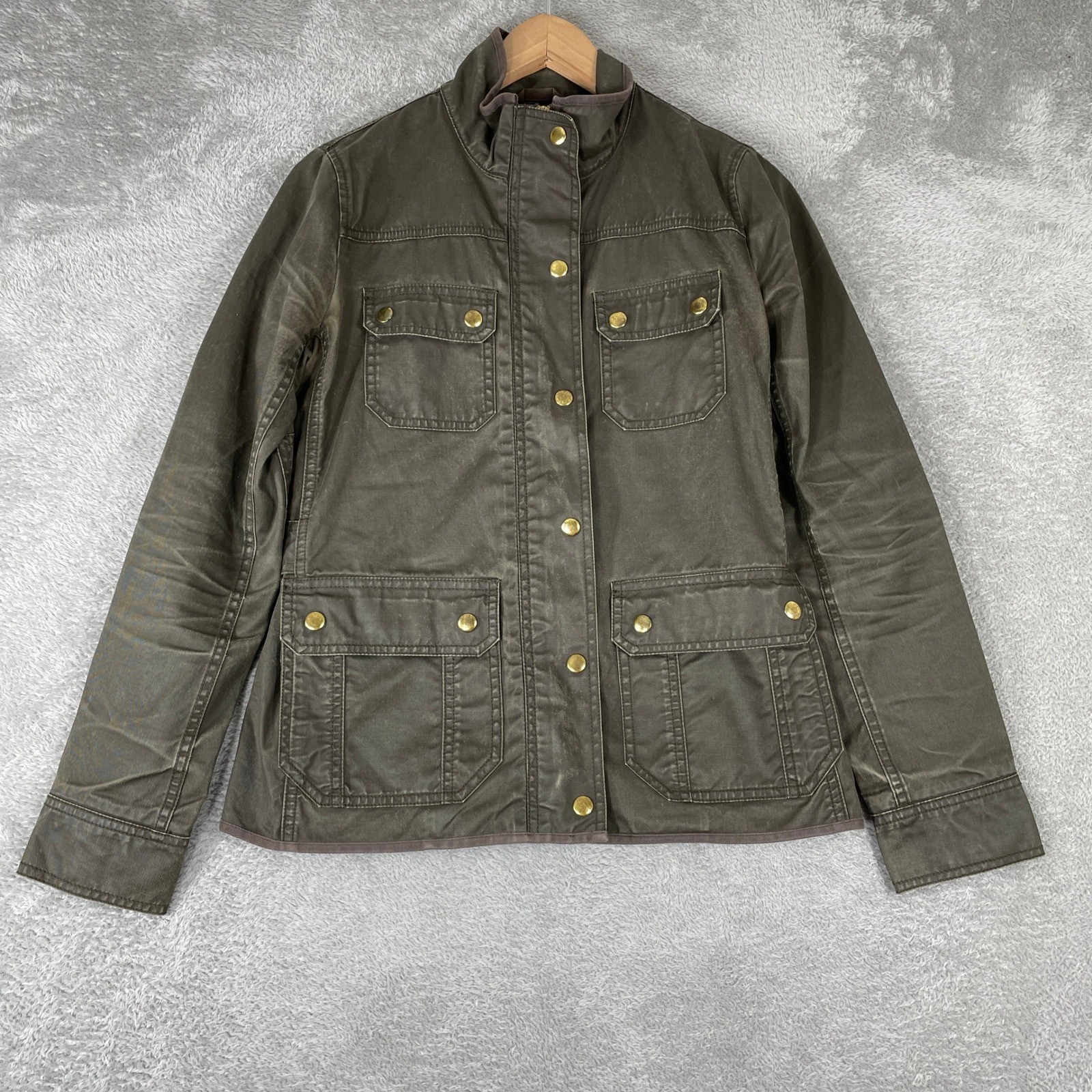 J Crew Field Jacket Womens XS Green Waxed Cotton Barn Utility Coat