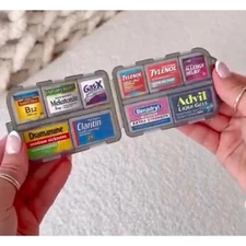 Travel Pill Organizer Box w/ Medicine Name Labels - Pocket Daily Pharmacy Case 