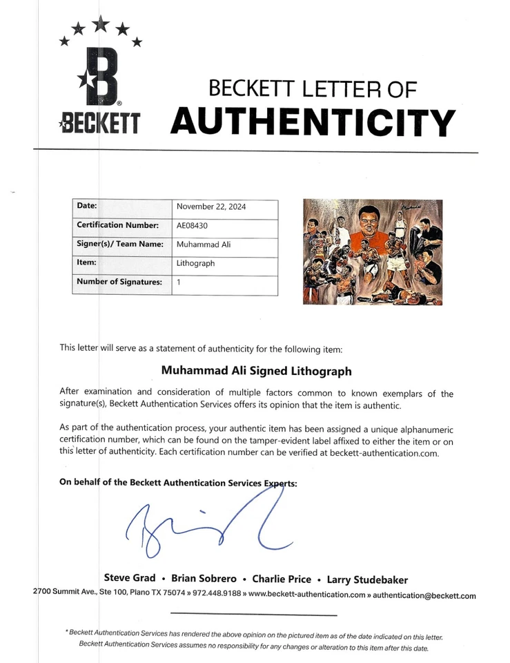 Muhammad Ali signiert Lithographie Beckett COA hand signed framed The Greatest - Bild 4 von 4