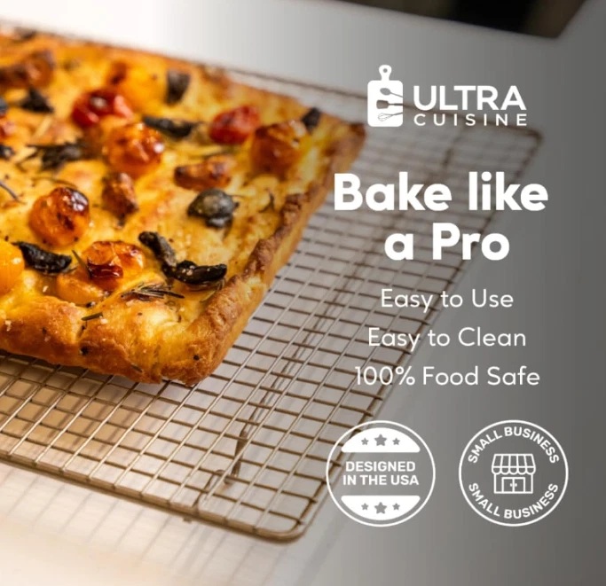 Ultra Cuisine Aluminum Baking Sheet with Stainless Steel Cooling Rack Set -Half Sheet Size Pan 13 x 18 inch, Durable Rimmed Sides, Easy Clean, Commercial Quality for Cooking and Roasting - Thumbnail 3