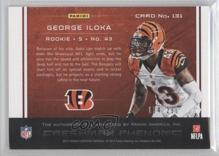 2012 Totally Certified Platinum Red /290 George Iloka #131 Rookie Auto RC - Image 2 of 2