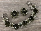 Vintage Costume Jewelry Set Silver Tone Gray Sparkle Bracelet 7.5" Earrings 1"