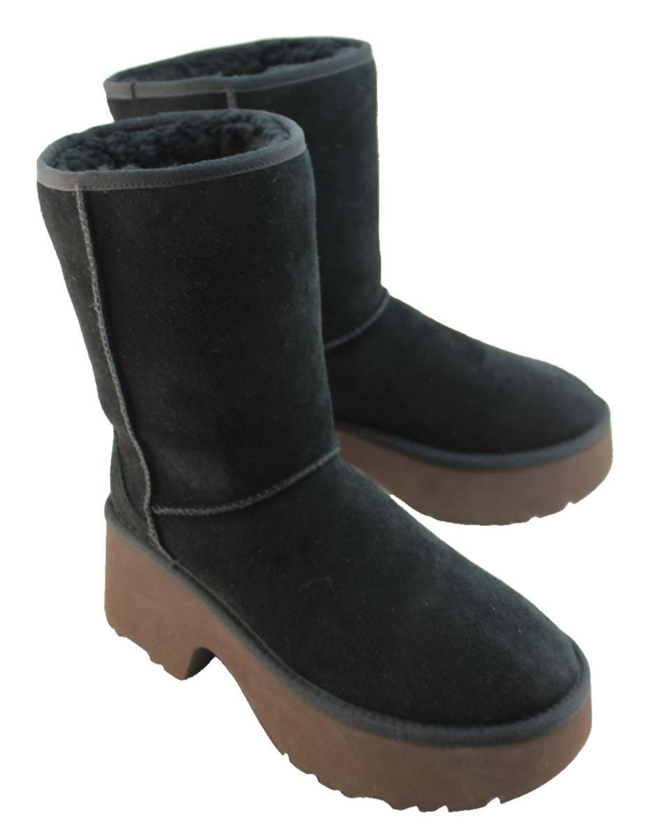 New UGG Women's 10 Short New Heights Black Suede / UGGplush Fur