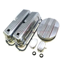 Ford SBF Finned Aluminum Tall Valve Cover+12" Air Cleaner Engine Dress Up Kit 
