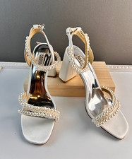 BADGLEY MISCHKA FIESTY 9 IVORY PEARLS STRAP OPEN TOE FORMAL BRIDE NEW 245