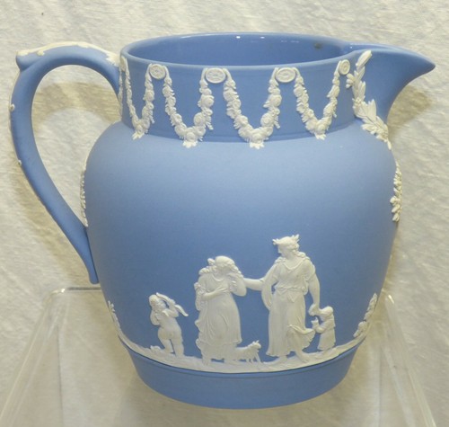 Guirnalda Wedgwood Cupido Querubín Azul Jarra Inglaterra De Colección 1950 Jaspe - Imagen 4 de 10