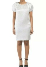 NWOT St John Couture Silver Metallic Crinkle Texture Evening Cocktail Dress SZ 8