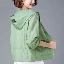 Fashion Summer Solid Color Womens Spring SummerJacket Hooded Thin Sunscreen Coat